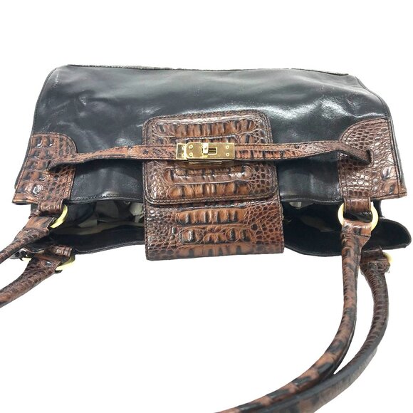 BRAHMIN Shoulder Bag Black & Croc Embossed Brown 9 X 15 - Picture 4 of 14